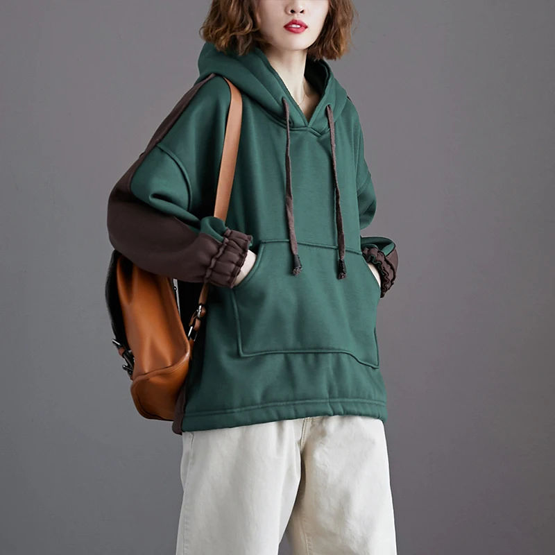 New Plus Size Autumn Winter Women Hoodies Fashion Vestidos Casual Loose Patchwork Hooded Sweatshirt For Women Larger Hoodies