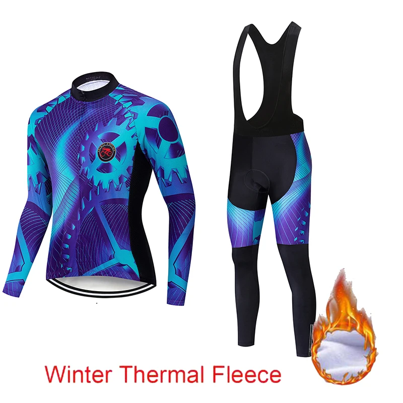 

2019 Hot teleyi Winter Thermal Fleece Cycling Jersey Long Sleeve Jerseys Cycling Bib Pants Set Bike Bicycle Cycling Clothes