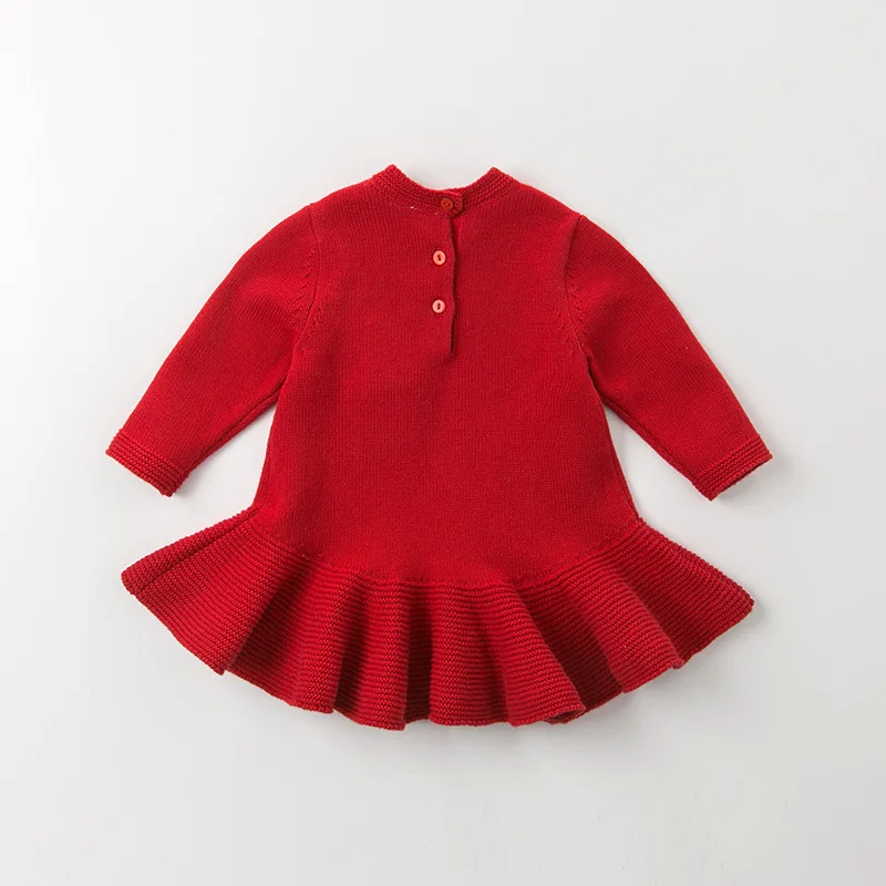 DB11854 dave bella/зимнее платье-свитер принцессы с рюшами для маленьких девочек; детское праздничное платье; одежда в стиле Лолиты для малышей