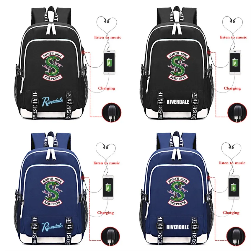 Холщовый Рюкзак Riverdale South Side Serpents школьный ранец для подростков с USB зарядкой