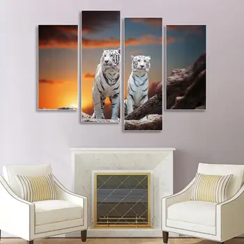 

Laeacco Canvas Painting Calligraphy Animal Posters and Prints Tigers Under the Sun Wall Art Picture for Living Room Home