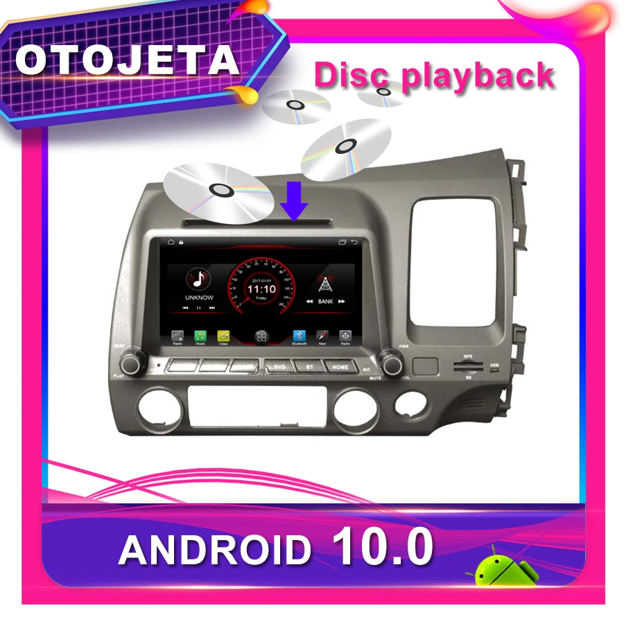 OTOJETA автомобильный dvd-проигрыватель на платформе Андроид 10,0 автомобиля gps для HONDA CIVIC LHD 2006-2011 7 дюймов Автомобильный Радио мультимедийная лента рекордер bluetooth навигации