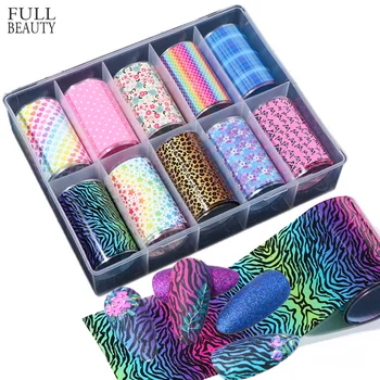 

10 Roll Flower Nail Foil Set Leopard Floral Nail Art Transfer Stickers Starry Sky Sliders for Nails Gel Manicure Decor CHXKC74