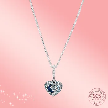 

2020 New 925 sterling silver fashion Sparkling blue moon & Stars heart necklace charms Suitable for DIY Pandora accessorie