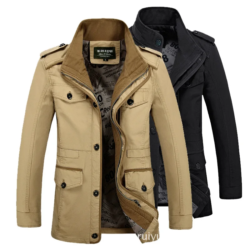 

Spring And Autumn Thin Large Size Trench Coat Men's Pure Cotton Middle Long Coat Men's Loose-Fit Slim Fit Middle-aged Korean-sty