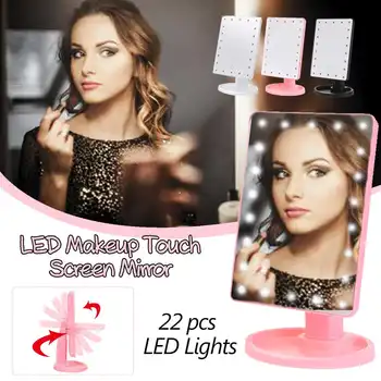 

22 LED Lights Adjustable USB 360 Rotation Cosmetics Mirrors Table Touch Screen Makeup Mirror Desktop Mirror Gift Storage Base