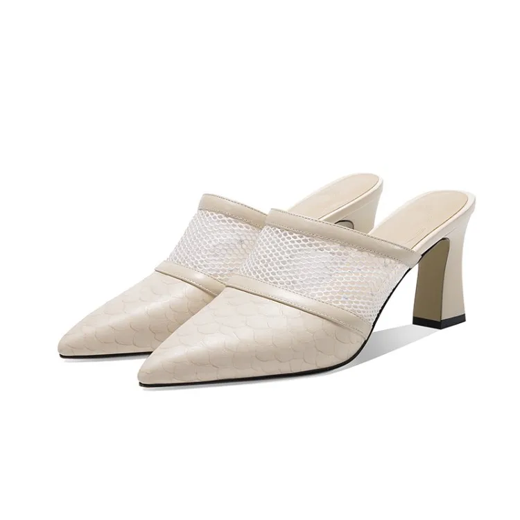 

2020 Spring New Style Pointed-Toe Gauze Chunky-Heel Comfortable Casual Versatile Slipper