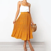 Ретро в горошек юбки женские осенние летние солнцезащитные юбки корейские Kawaii плиссированные юбки элегантные женские юбки с высокой талией