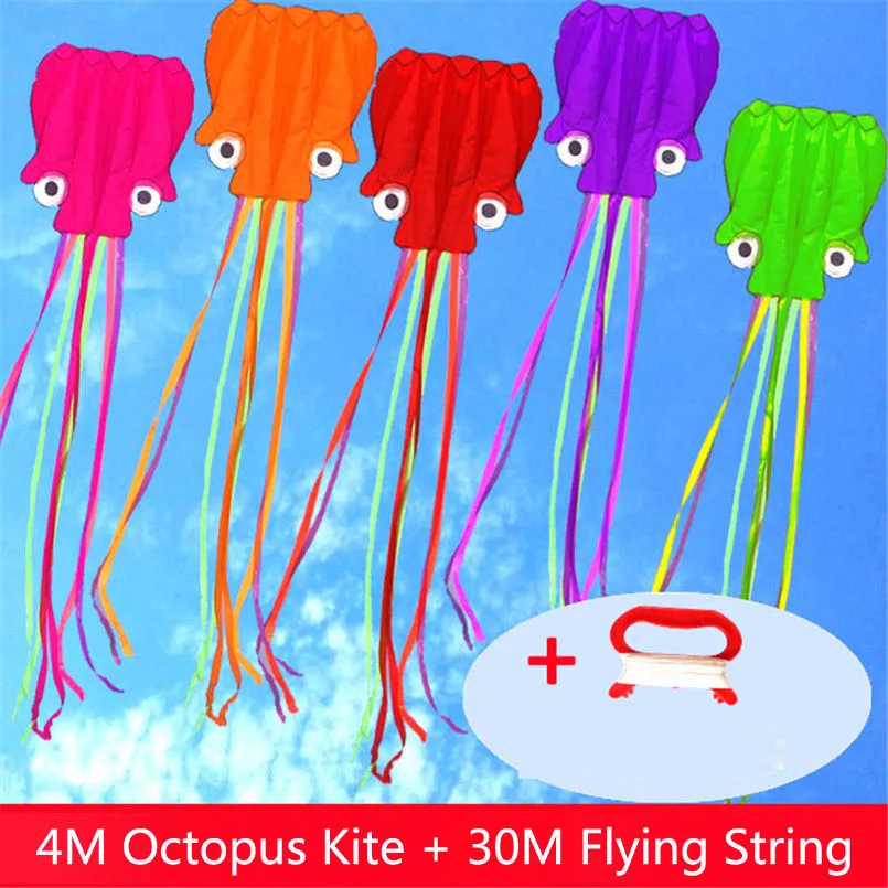 3D 4M Large Octopus Kite with Handle Line Children Outdoor Summer Game Professional Stunt Software Power Beach Kite Kids Toy 4