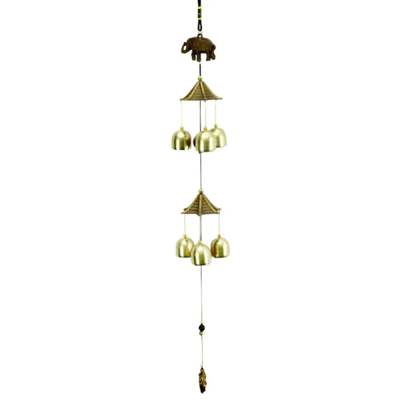 Wind Chimes twine Copper Bell Pendant Pastoral style Elephant Peacock Pisces Design Mascot Pendant Hanging Decoration - Цвет: H