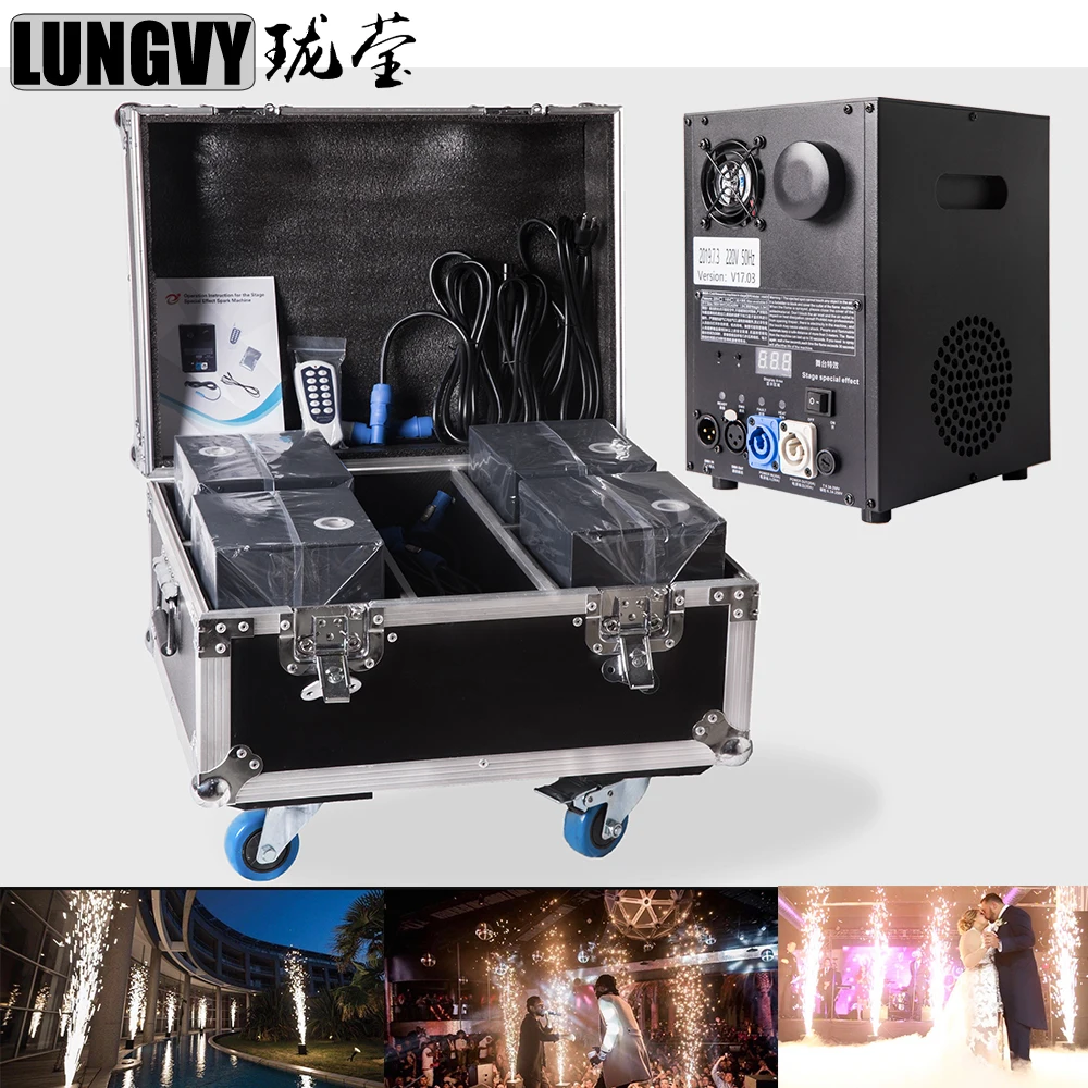 

Free Shipping 4pcs/Lot in Flight Case 400w Spark Flame machine DMX control cold spark machine flame wedding special stage effect