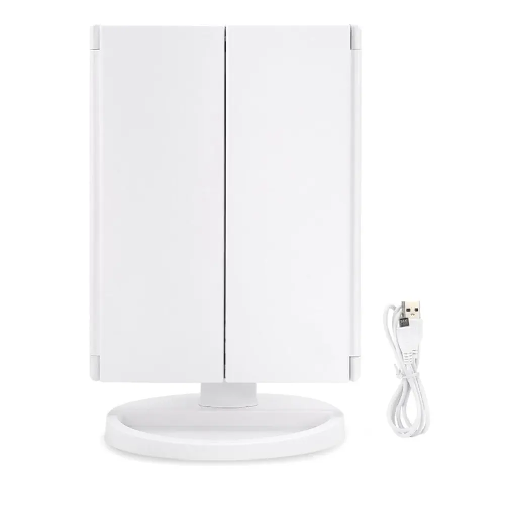 

LED Desktop Three Fold Makeup Mirror180 Degree Free Rotation Table Countertop Cosmetic Bathroom Mirror