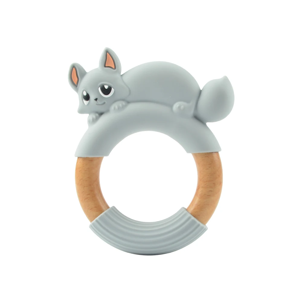 Light grey fox LOFCA 1 шт. детский силиконовый Прорезыватель панда/лиса деревянное кольцо еда без бисфенола-а класс жевательный круг Прорезыватель игрушки Новорожденные Захваты подарок - Цвет: Light grey fox