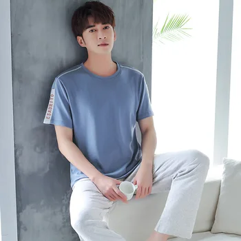 

Casual Soft Sleepwear Pajamas Set Cotton Men 2PCS Shirt&pant Pijamas Suit Summer Loose Lougne Bathrobe Gown Home Clothes 3XL 4XL