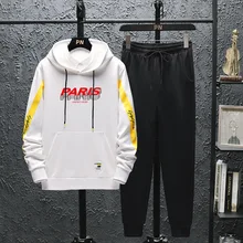 Черный и белый мужской спортивный костюм для бега, спортзала, полный спортивный комплект, толстовка+ штаны, 2 тренировочных соревнований, спортивные комплекты