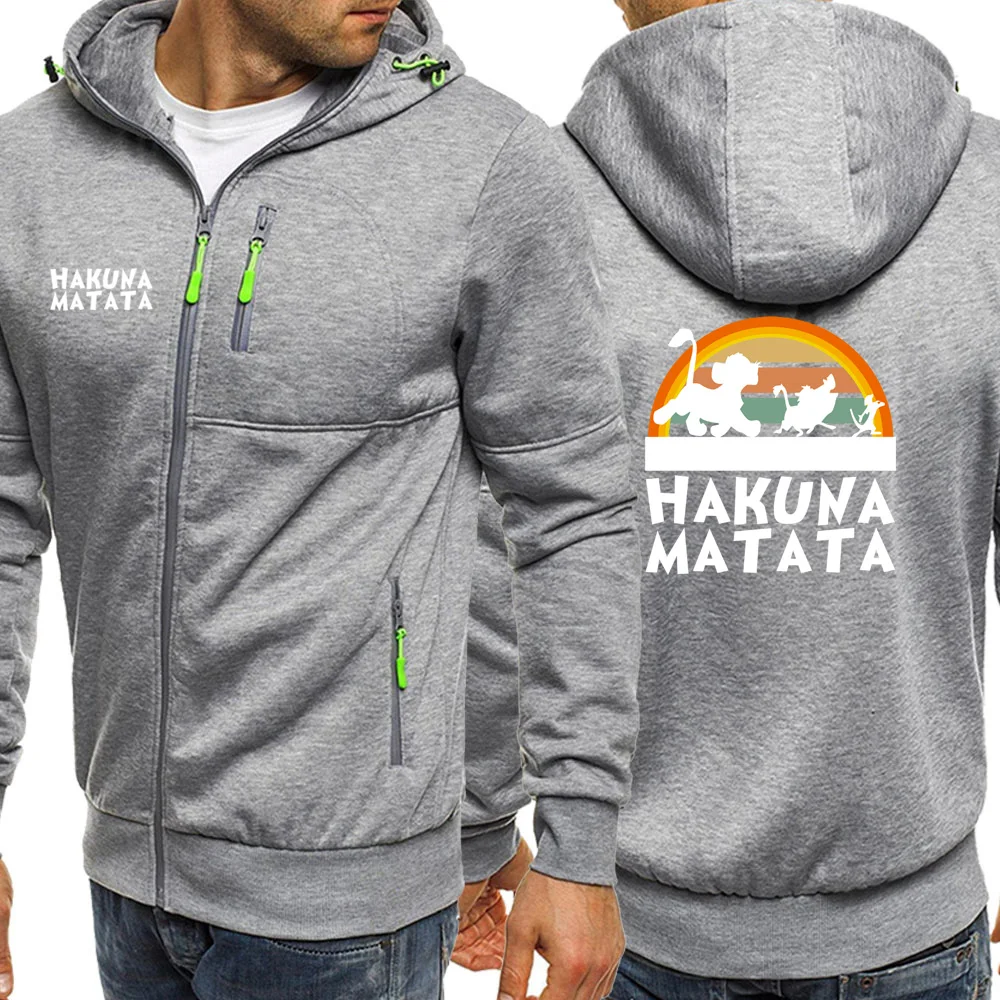 HAKUNA MATATA одежда в уличном стиле с принтом из мультфильмов осень Король Лев Мужская толстовка с длинным рукавом повседневное пальто с капюшоном куртки на молнии Спортивная одежда - Цвет: light gray6