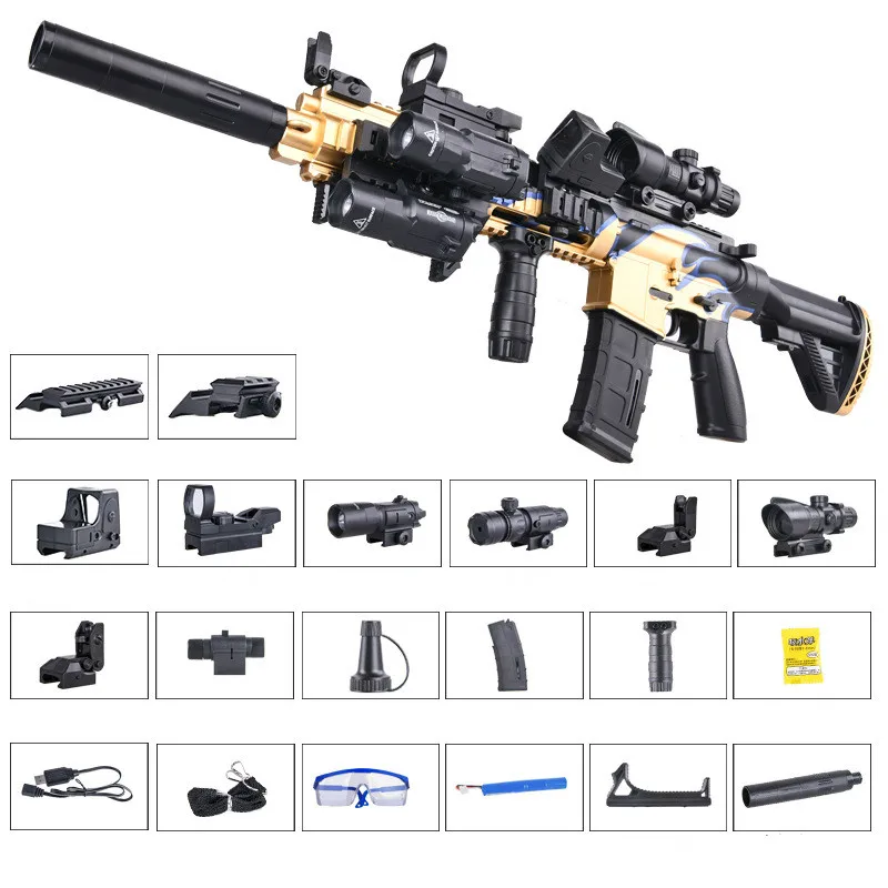 Горячая Распродажа ручная работа M416 Золотой Киль Кожа Жесткий водяной пистолет Рождественский подарок высокое качество большой электрический игрушечный пистолет детский подарок - Цвет: handi blue
