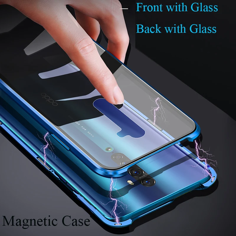 For OPPO Reno 2 Magnetic Case oppo reno2 360 Front+Back double-sided Tempered Glass for Metal Bumper | Мобильные телефоны и