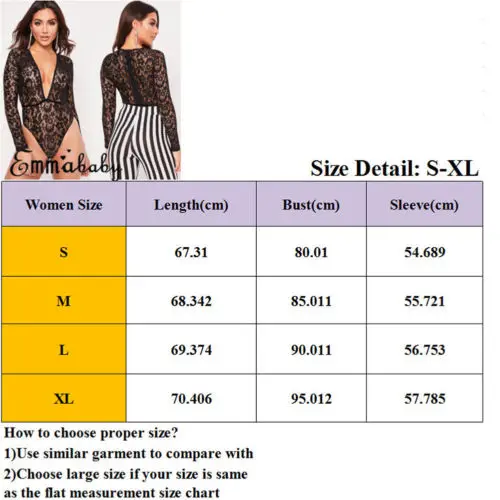 Women Lace Leotard Hollow Out Tops Romper Bodysuit Long Sleeve V Plunge Stretch Outfits