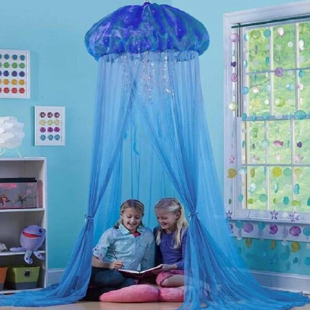 Bed Canopy, Play Tent Bedding Netting Curtains, Blue Jellyfish Designed, Kids, Girls Or Adults Princess Bed, Anti Mosquito