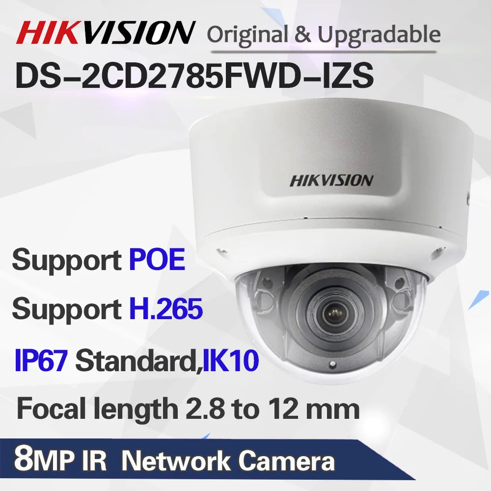 

Hikvision Original DS-2CD2785FWD-IZS Dome Camera 8MP POE CCTV Camera 50m IR Range IP67 IK10 H.265+ 2.8-12mm Zoom
