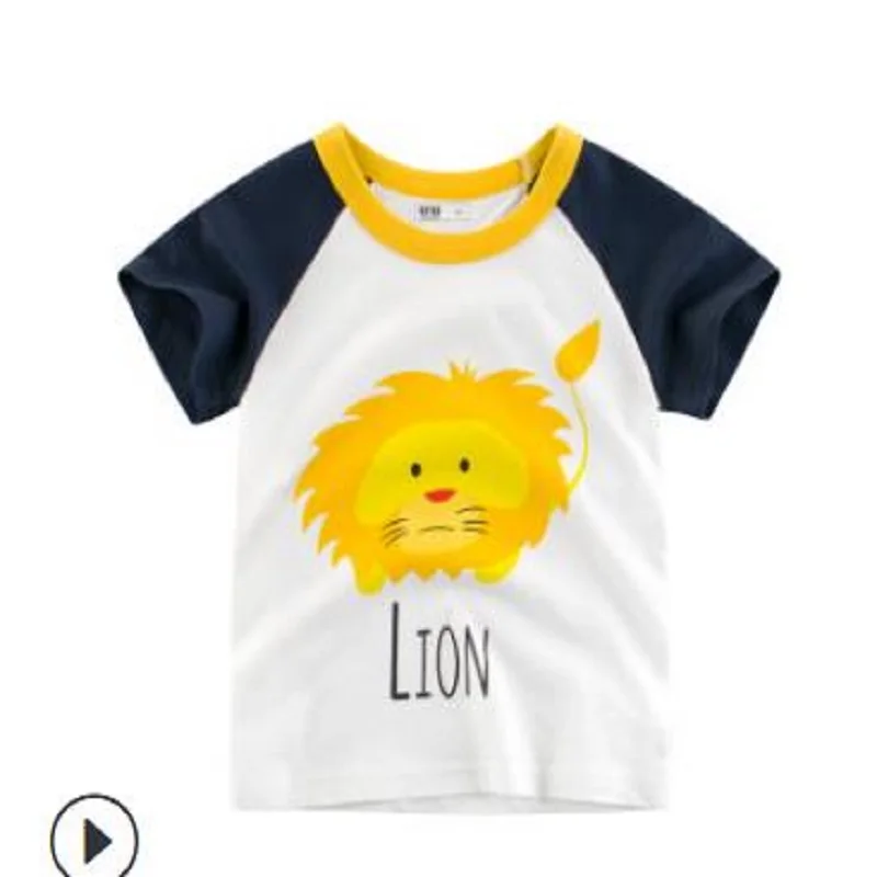 

2020 New Fashion Cute Light Color Summer Boys' Cotton Short Sleeve T-Shirt Little Lion Cartoon Boys girls'cotton Bottom Coat