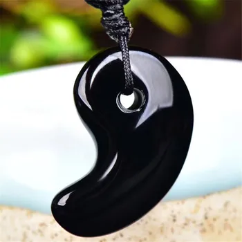 

Natural Black agate necklace pendant Crystal Quartz lovers magatama pendant Tai chi Yin Yang buckle Crescent spike pendant