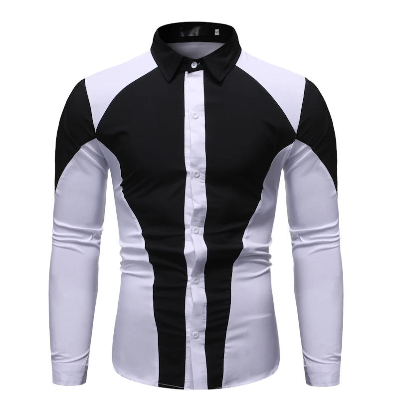 Черная и белая строчка Мужская рубашка новый бренд длинный рукав формальная Camisa Masculina винтажная деловая отложная вечерняя рубашка с