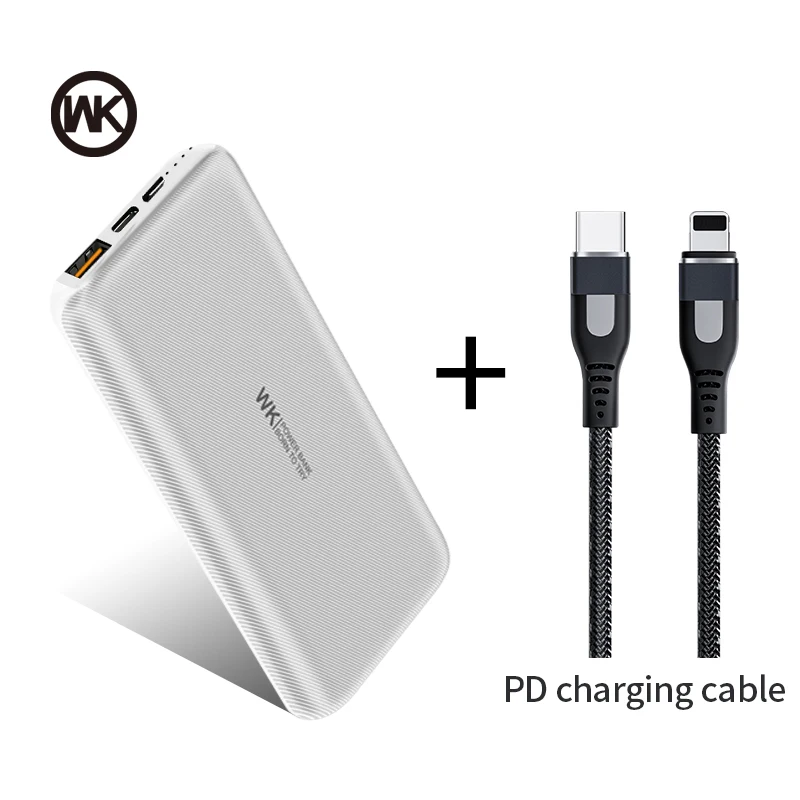 Powerbank and Cable WK 18 Вт тип-c PD QC3.0 портативный внешний аккумулятор 10000 мАч Мини Внешний Аккумулятор Внешнее зарядное устройство аккумулятор для Xiaomi iPhone XS samsung - Цвет: Powerbank and Cable