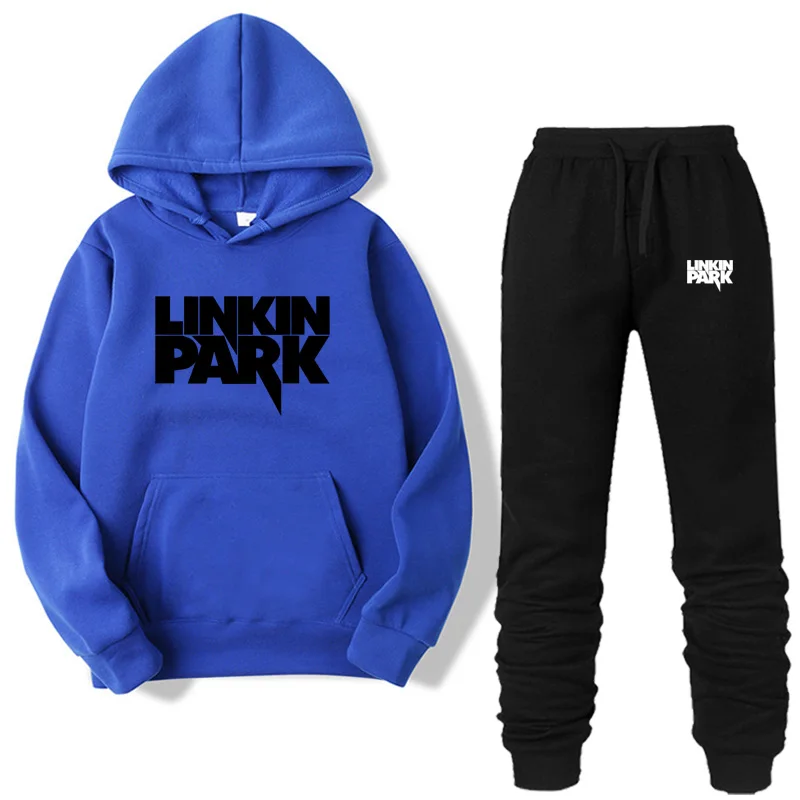 Модные толстовки с капюшоном LINKIN PARK из двух предметов, спортивная одежда для мужчин, спортивный костюм с капюшоном, осенняя мужская брендовая одежда, толстовки+ штаны, комплекты - Цвет: blue-B