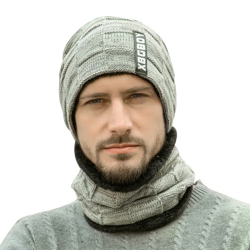 2 Зимняя шапка, теплая вязаная зимняя шапка для детей и мужчин, комплект из 2 предметов, Шапочка-шарф, зимние шапки для мужчин, шапка с черепом, Плюшевые Вязаные шапки, зимняя шапка - Цвет: 2