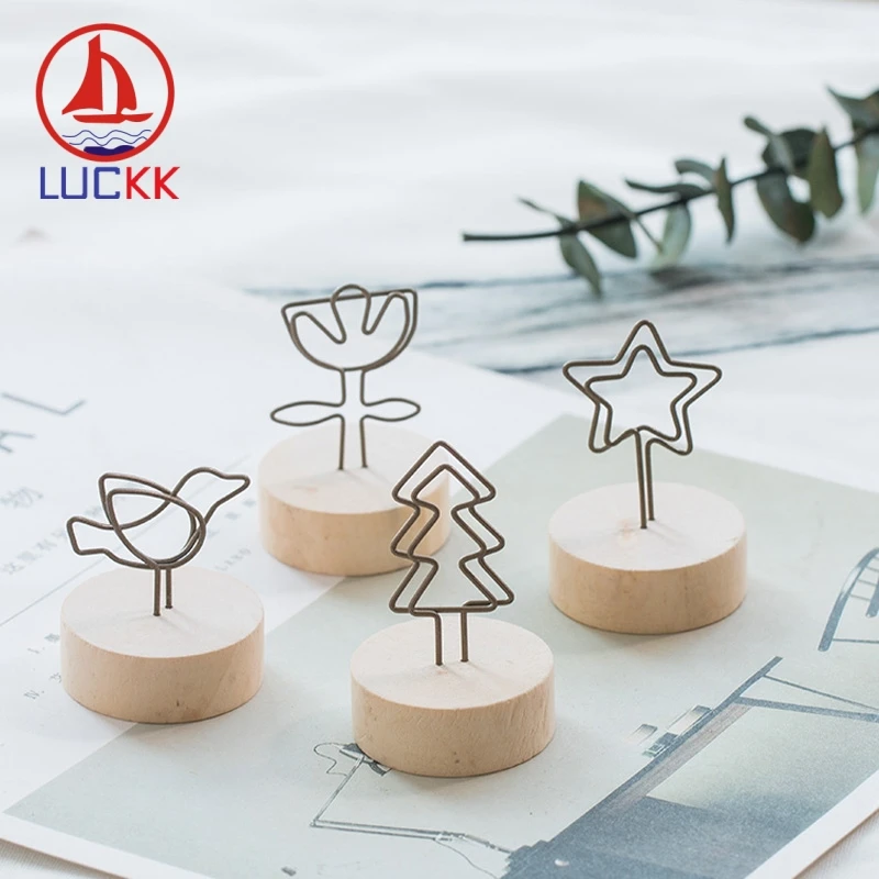 

LUCKK 13 Shape Natural Wood Memo Clips Photo/Card Holder Clamps Stand Desktop Decor Wedding Party Creative Message Crafts Gifts