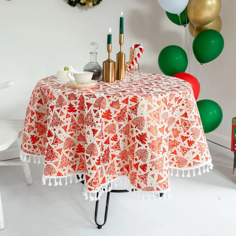  Christmas Table Cloth Round Tablecloth Nappe Table Cover Party Wedding Table Cloth for Home Table M