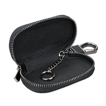 

KUKAKEY High Quality Leather Key Wallet Men Women Car Key Case Cover For Fiat 500 Key Housekeeper Mini Bag Zipper Key Case Cover