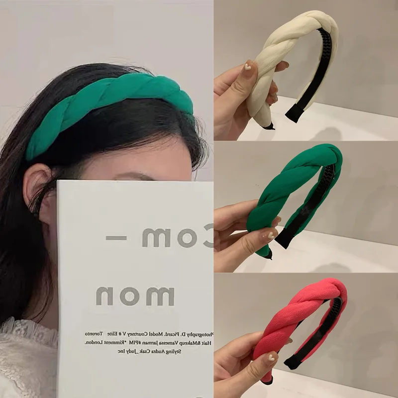 QCOOLJLY Twist Hair Accessories Creative Headband Korean Style Hairband Twists Head Hoop Solid Elegant For Women |