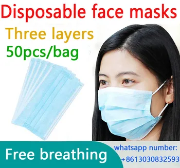 

50pcs Disposable Face Mouth Masks anti pm2.5 mask Anti Dust Non-woven Meltblown fabric three layers Fast shipping