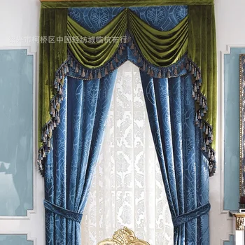 

High-end 3d Embossed European Italian Velvet Blackout Curtains for Living Room Bedroom Study Curtains Tulle Custom
