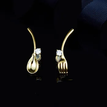 

Baoyocn Fashion High Quality Real 925 Sterling Silver Gold Color Spoon and Fork Tableware Stud Earrings Women Fine Jewelry Gift