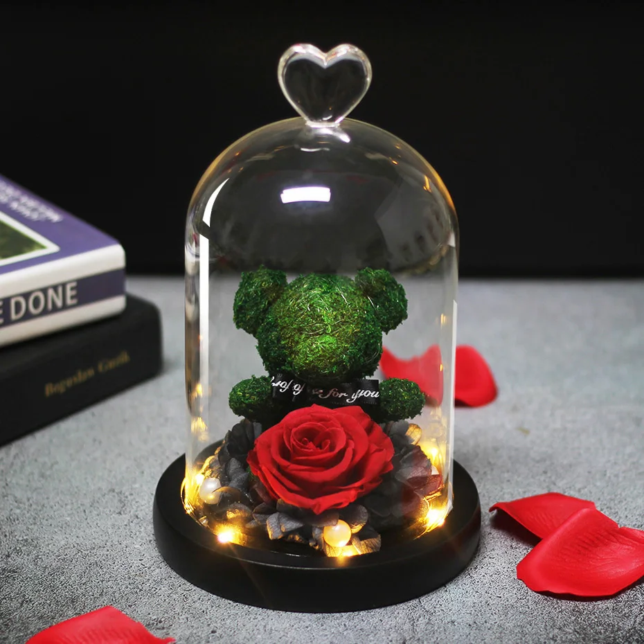 Список розовый маленький медведь светильник в виде Розы бутылка в банке настольная ночник Красавица и Чудовище романтический подарок