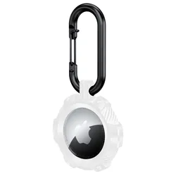 Airtag Shockproof Armor Case - Protective Rugged Skin Cover with Anti-Lost Keychain (White)