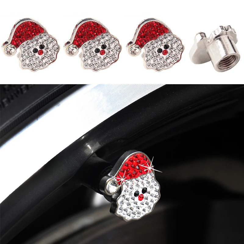 

4Pcs/Lot Bling Rhinestone Santa Claus Universal Car Tire Valve Caps Crystal Diamond Shining Dustproof Valve Stem Caps