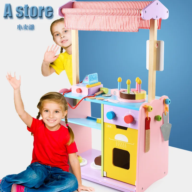 

A Store Wooden Play House Model Bakery Baking Cake Commissary Educational Cutting Toy Set