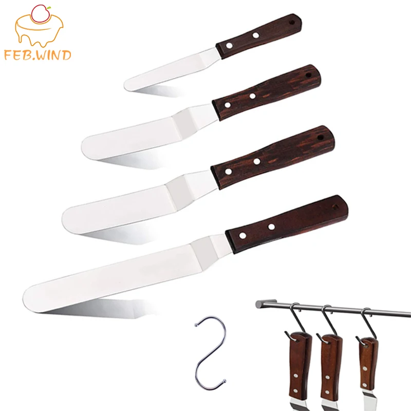 Wooden Cake Spatula With Hook Stainless Steel Offset Spatulas Bakery