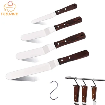 

Wooden Cake Spatula With Hook Stainless Steel Offset Spatulas Bakery Icing/Frosting Spatula Baking Cake Decorating Tools C008