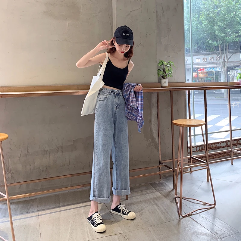 Джинсы женские Ulzzang Harajuku Свободные Модные Простые универсальные новые корейские стильные тонкие женские брюки с высокой талией шикарные женские Студенческие