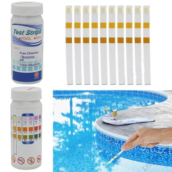 

50Pcs 6-In-1 Swimming Pool PH Test Paper Residual Chlorine Value Alkalinity Hardness Test Strip PH Tester Pool Cleaner Accessor