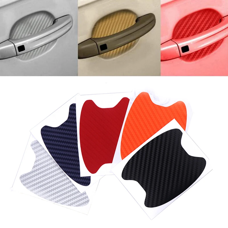 

4 Pcs Car Door Handle Protection Films 3D Carbon Fiber Durable Decal Scratches Resistant Sticker Car Auto Exterior Accessories
