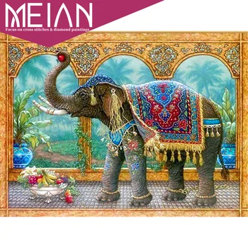 

2020 Meian Elephant Full Round Drill Diamond Painting Cross Stitch Animal Handicraft Gift Diamond Embroidery Mosaic Room Decor