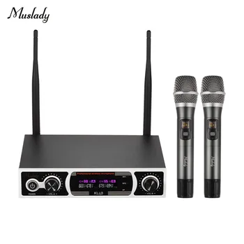 

Muslady KLU3 UHF Wireless Microphones Set with 1 Receiver 2 Handheld Microphone Color Screen for Party Karaoke Business Meeting