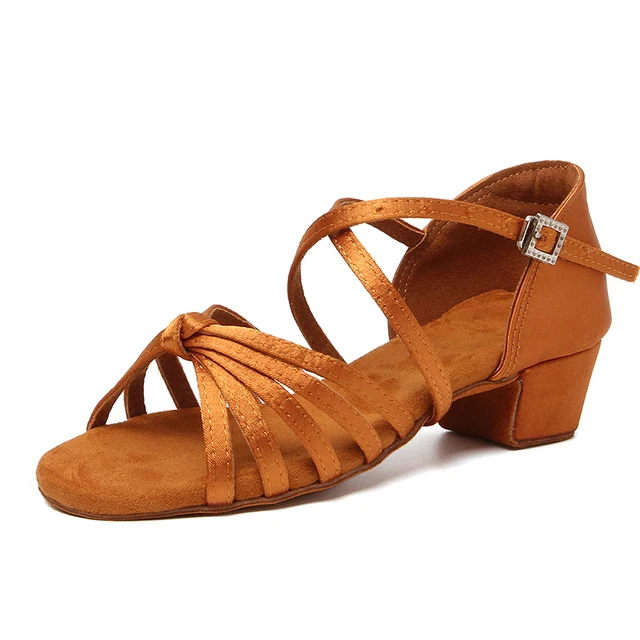 DKZSYIM Children Dance Shoes for Girls Ballroom Latin shoes Ladies Modern Tango Dancing Women Latin Shoes Salsa Sandals 3.5CM 3.5cm brown